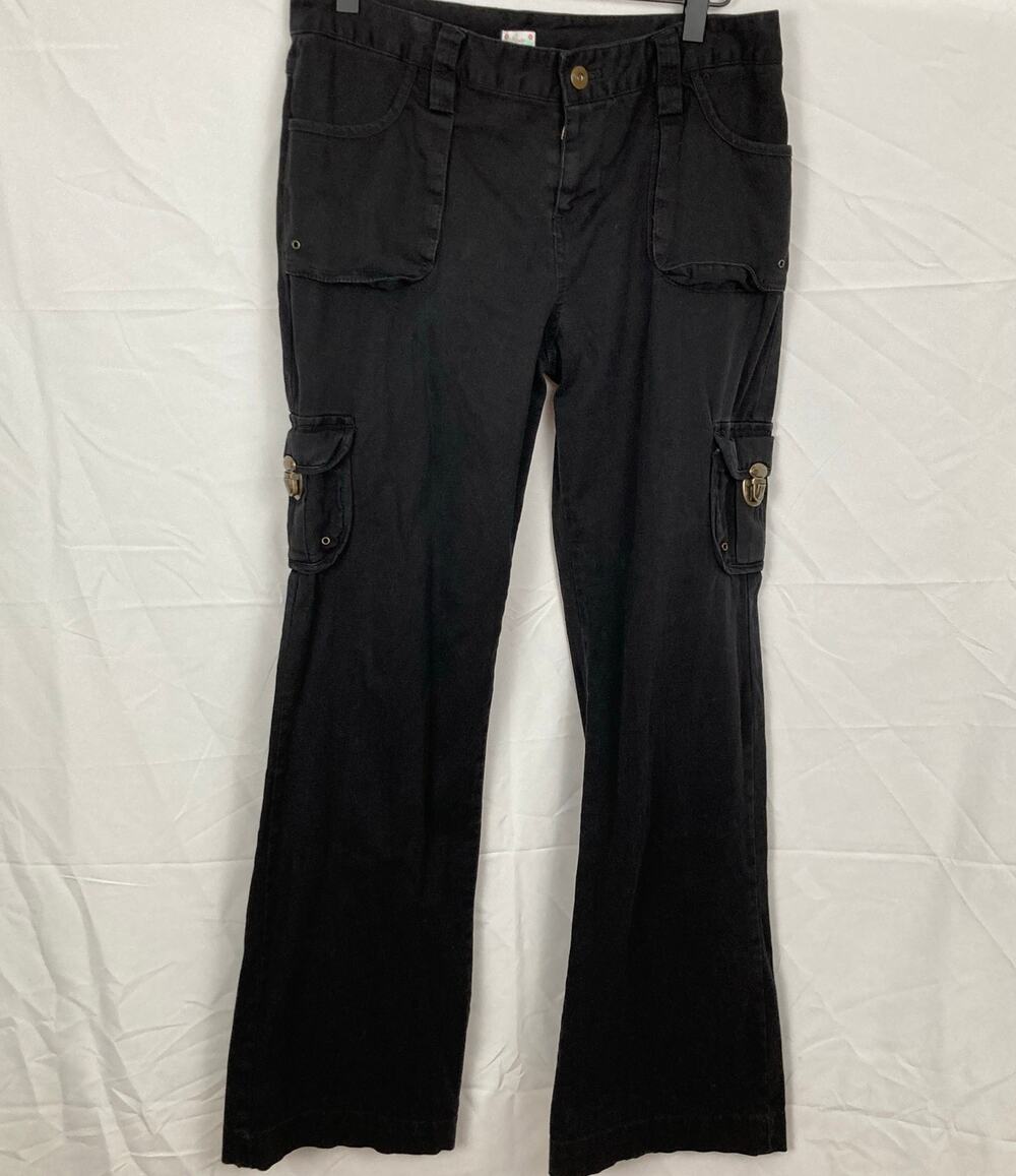 Y2K Route Black Utility Cargo Midrise Pants Women 7/8 Skater Punk Mall Goth
